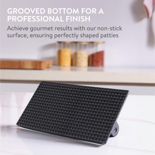 Presa burger Navaris dreptunghiulara, 21x11x6.5 cm, maner din lemn, grill & bacon press, negru, lemn