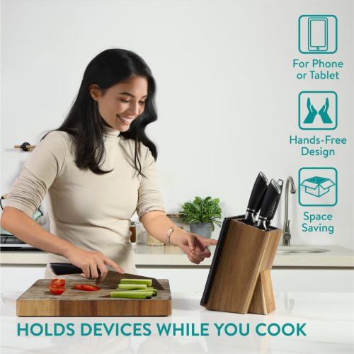 Suport cutite Navaris din lemn de acacia, cu suport telefon, 25,5x19x11 cm, NAV000009YK004C