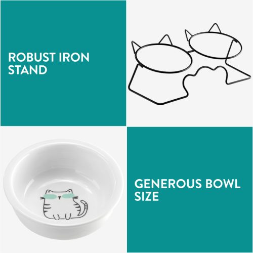 Set 2 boluri pisici Navaris, 350 ml, ergonomic si inaltat, ceramica, NAV000025YB001C