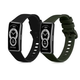   Set 2 Curele Kwmobile pentru Huawei Band 8, Negru/Verde inchis, Silicon, KWM0000198N004C
