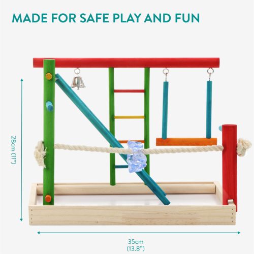 Jucarie din lemn Navaris pentru papagali, 2 niveluri, 35x25x28 cm, NAV0000273S001C