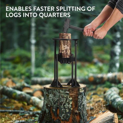 Set accesorii seminee Navaris, despicator lemne cu ciocan si carrier, 20x20x38 cm, maro, otel