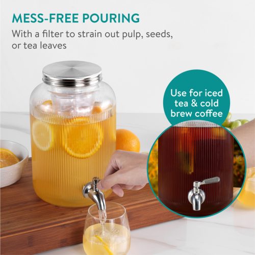 Dozator de bauturi Navaris, 4L, sticla, inox, cu robinet, pentru petreceri, NAV000011FD004C