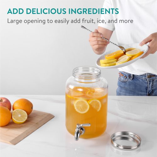 Dozator de bauturi Navaris, 4L, sticla, inox, cu robinet, pentru petreceri, NAV000011FD004C