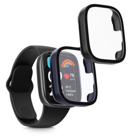   Set 2 Huse Kwmobile cu sticla securizata pentru Xiaomi Redmi Watch 3 Active / Redmi Watch 3 Lite, Negru/Albastru inchis, Plastic, KWM000024ZD003C