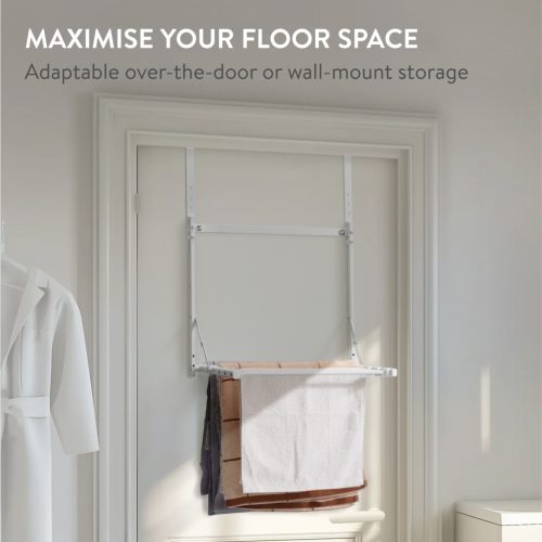 Suport uscator haine pliabil Navaris, peste usa, 1 nivel, 41x44x58.5 cm, capacitate 6 kg, negru, otel