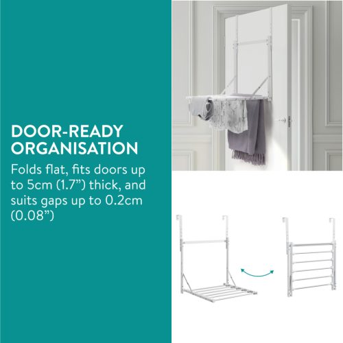 Suport uscator haine pliabil Navaris, peste usa, 1 nivel, 41x44x58.5 cm, capacitate 6 kg, negru, otel