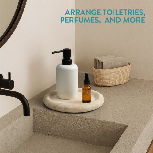 Tava travertin Navaris, rotunda, diametru 20 cm, baie si decor, bej, piatra naturala