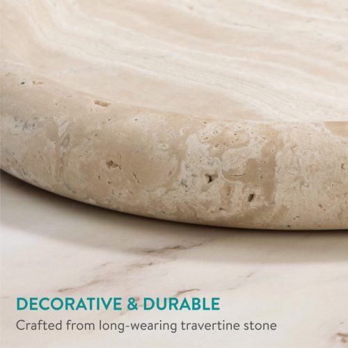 Tava travertin Navaris, rotunda, diametru 20 cm, baie si decor, bej, piatra naturala