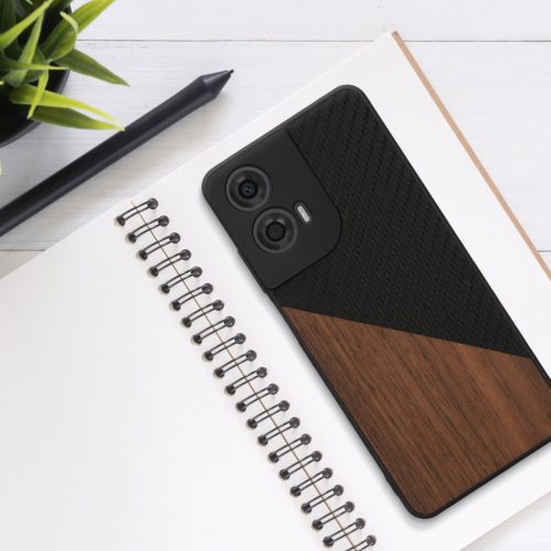 Husa Kwmobile pentru Motorola Moto G24/Moto E14/Moto G04, Maro/Negru, Lemn/Silicon, KWM000022RR001C