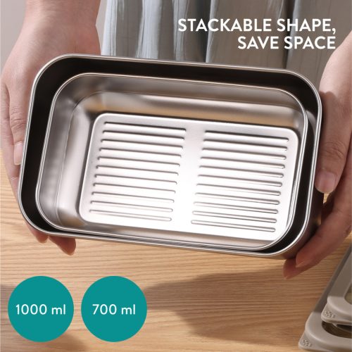 Set 2 Cutii de pranz din otel inoxidabil Navaris, 700 ml, 1000 ml, NAV000039UC001C