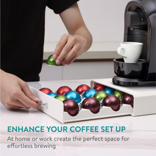 Suport capsule Vertuo Navaris, 40x5.5x23.5 cm, compatibil Nespresso, alb, plastic