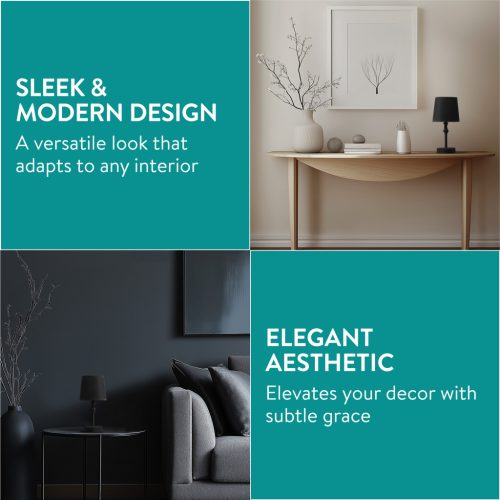 Lampa de masa Navaris, E27, abajur textil, 30 cm, cablu 1.8 m, baza metalica, negru, textil