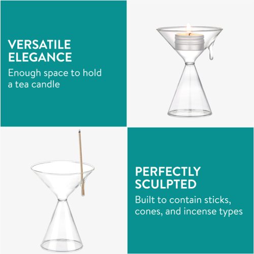 Suport betisoare parfumate Navaris din sticla, cu colector de cenusa, transparent, sticla