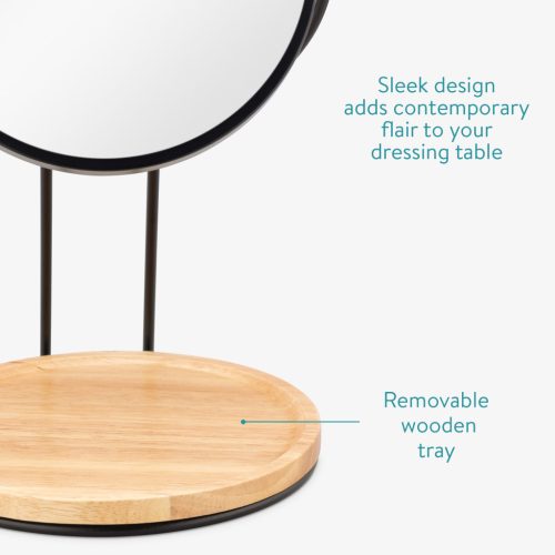 Oglinda cosmetica Navaris cu tava bijuterii, 2x marire, 29x17 cm, masa machiaj, negru, sticla/metal