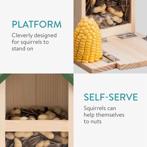 Hranitor veverite din lemn Navaris cu bol apa si suport porumb, 28x17.5x15 cm, 59579.01