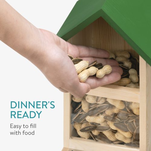 Hranitor veverite din lemn Navaris cu bol apa si suport porumb, 28x17.5x15 cm, 59579.01