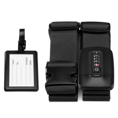 Curea bagaj cu lacat si eticheta ID Navaris, lungime reglabila 400x5 cm, negru, 51357.01