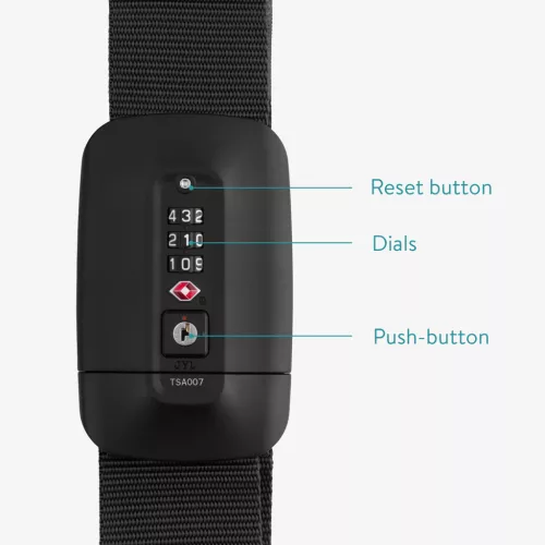 Curea bagaj cu lacat si eticheta ID Navaris, lungime reglabila 400x5 cm, negru, 51357.01