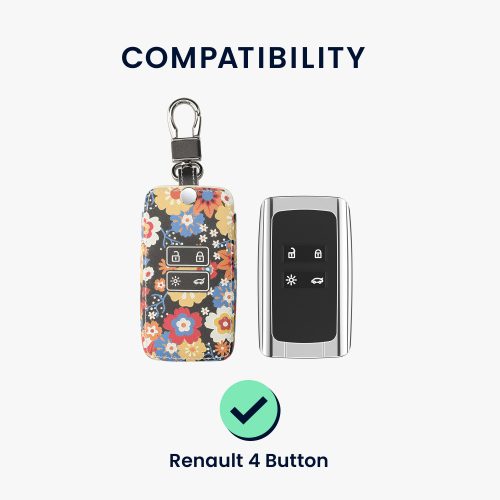 Husa Cheie Auto kwmobile pentru Renault/Dacia 4 Butoane - Keyless Go, Piele ecologica, Multicolor, 44637.70