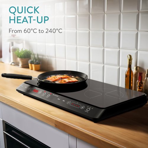 Plita inductie dubla Navaris, 3500W, 2 zone gatit, control tactil, 60582.02, negru, plastic/sticla