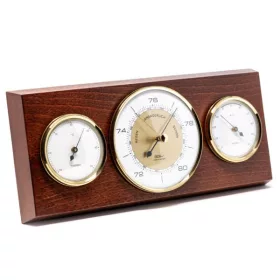   Stație meteo Fischer 9103-22-001, alamă și lemn, 28 x 12 cm, stil clasic