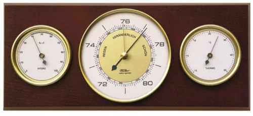 Stație meteo Fischer 9103-22-001, alamă și lemn, 28 x 12 cm, stil clasic