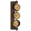 Stație meteo Fischer, barometru, higrometru, termometru, inox, lemn de mahon și alamă, 29 x 7,3 cm, stil colonial