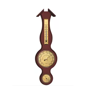   Stație meteo Fischer 6690-22, barometru, higrometru și termometru, alamă și lemn mahon, 39 x 11,5 cm