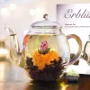 Set cadou ceai infloritor Creano, 6 sfere, ceai negru, cutie lemn in forma de inima, 3 combinatii florale