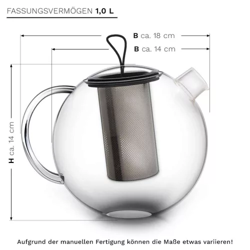 Ceainic din sticla Creano Jumbo, 1 L, cu infuzor din inox, capac, sistem all-in-one