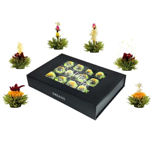 Set cadou ceai infloritor Creano ErbluhTee, 18 bile, 6 sortimente, ceai verde, cutie magnetica