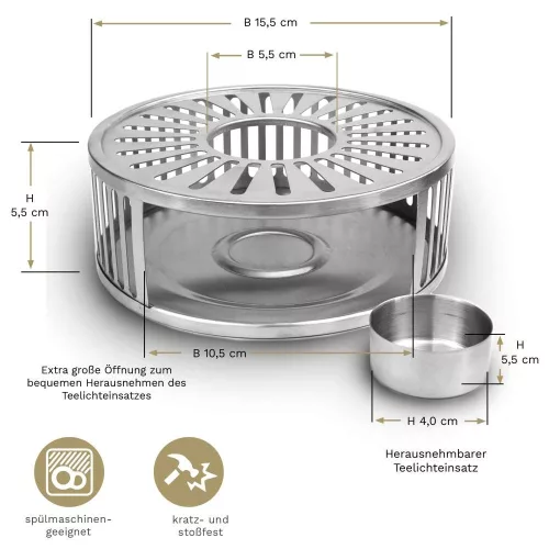 Suport incalzire ceainic Creano Stripes, din inox, cu suport pentru lumanare