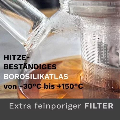 Ceainic din sticla Creano, 1,6 L, cu sita din inox si capac, pentru ceai vrac