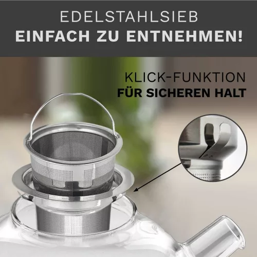 Ceainic din sticla Creano, 1,6 L, cu sita din inox si capac, pentru ceai vrac