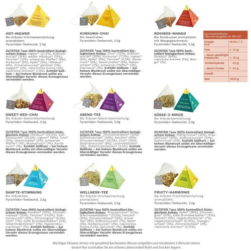 Set cadou ceai de plante Creano Organic Herbal Tea, 18 plicuri piramida cu 9 varietati, 45 g, fara cofeina