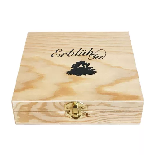 Set cadou ceai infloritor Creano ErbluhTee, 12 bile, 6 sortimente, ceai alb, cutie din lemn, 16, 3x16, 3x4cm