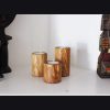 Set 3 suporturi pentru lumanari tip pastila din lemn de maslin, 6/8/10 cm, diametru 5.5 cm