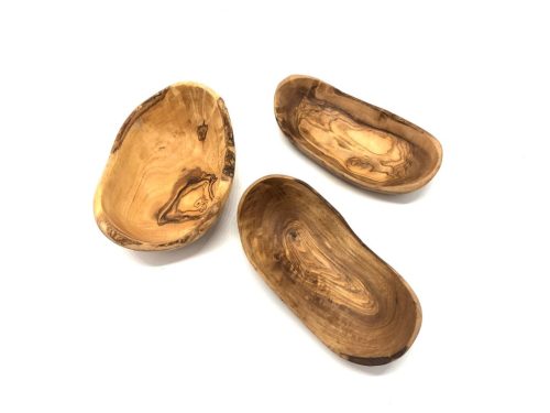 Bol rustic oval din lemn de maslin, 9-11 cm, latime 6 cm, pentru gustari si servire