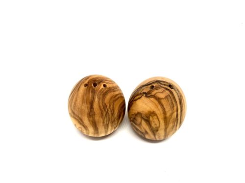Set 2 solnite pentru sare si piper din lemn de maslin, forma ou, inaltime 5.5 cm