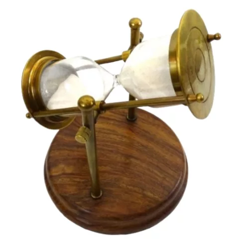 Clepsidră Giftdeco TMR-0200, alamă, sticlă și lemn, înălțime 20 cm, diametru 14,5 cm, stil vintage, colonial, clasic