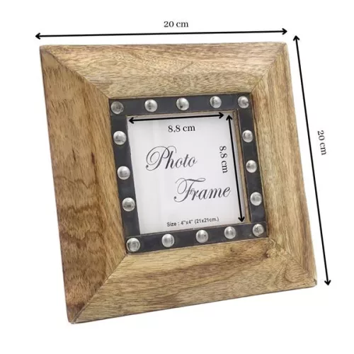 Ramă foto Giftdeco, pentru fotografie 10 x 10cm, lemn de mango și metal