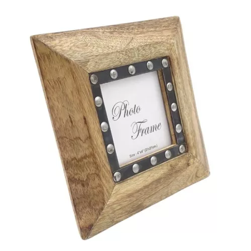 Ramă foto Giftdeco, pentru fotografie 10 x 10cm, lemn de mango și metal