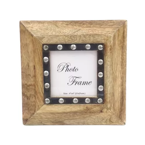 Ramă foto Giftdeco, pentru fotografie 10 x 10cm, lemn de mango și metal