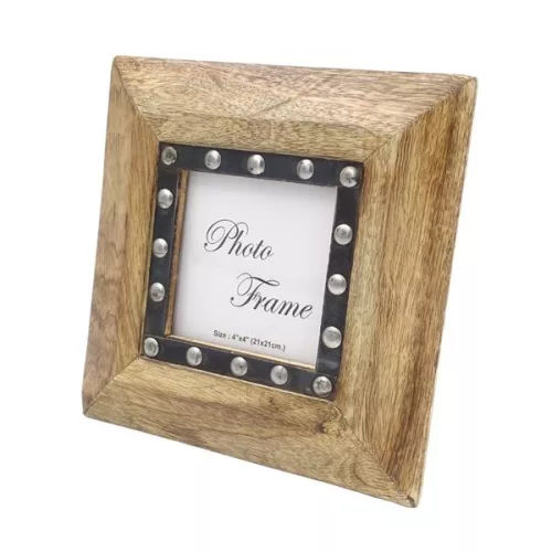 Ramă foto Giftdeco, pentru fotografie 10 x 10cm, lemn de mango și metal