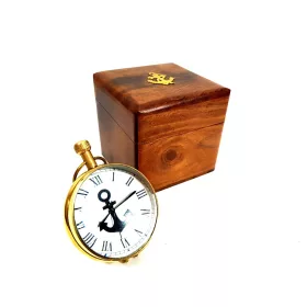   Ceas decorativ Giftdeco NI406A/1, lemn de trandafir, alamă și sticlă, înălțime 7 cm, lățime 5 cm, stil retro, nautic