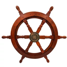   Timonă decorativa Giftdeco SW3/24, alamă și lemn, diametru 60 cm, stil retro, nautic