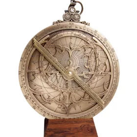   Astrolab decorativ Hemisferium H37, alamă și lemn, înălțime 18 cm, diametru 15 cm, stil modern, renaștere