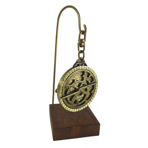 Astrolab decorativ Hemisferium H81, alamă și lemn, înălțime 13 cm