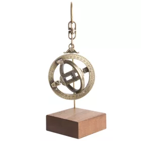  Cadran solar miniatural Giftdeco H89, inele astronomice, alama si lemn, 13 cm